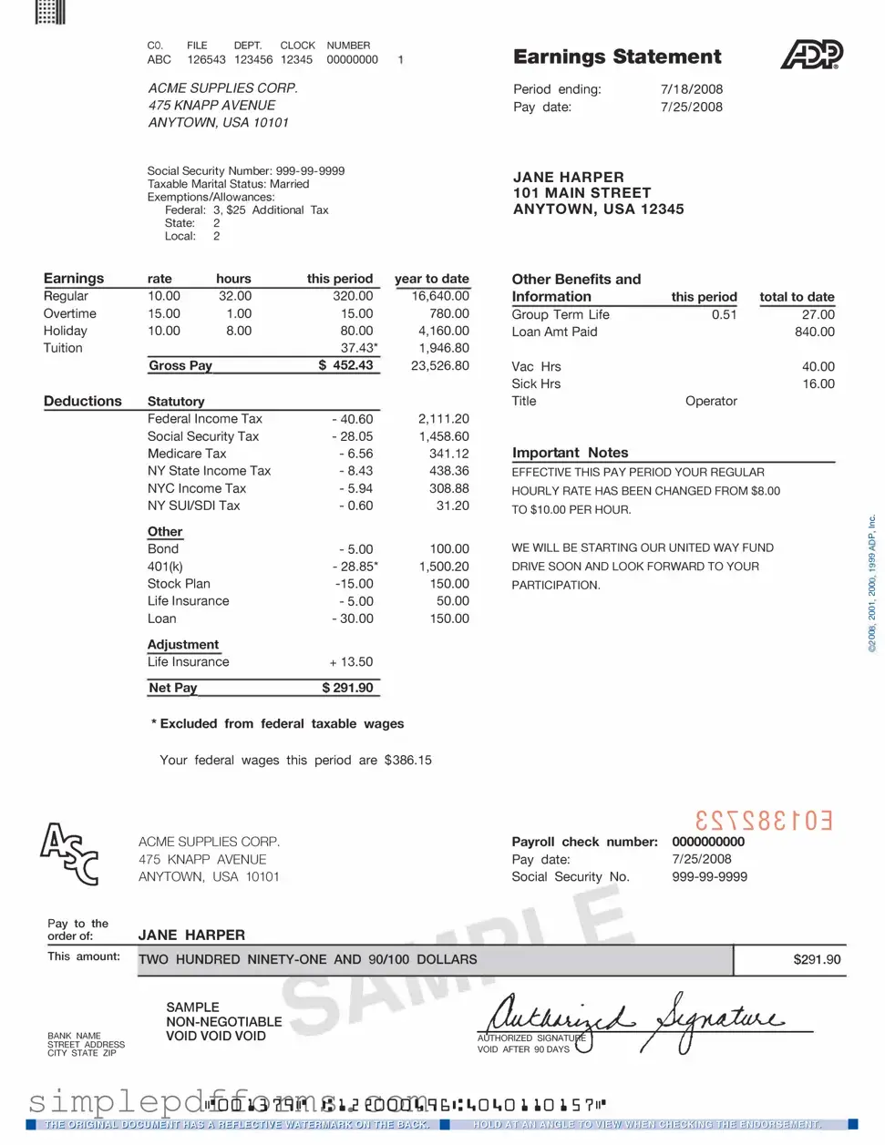 Fill a Valid Adp Pay Stub Form