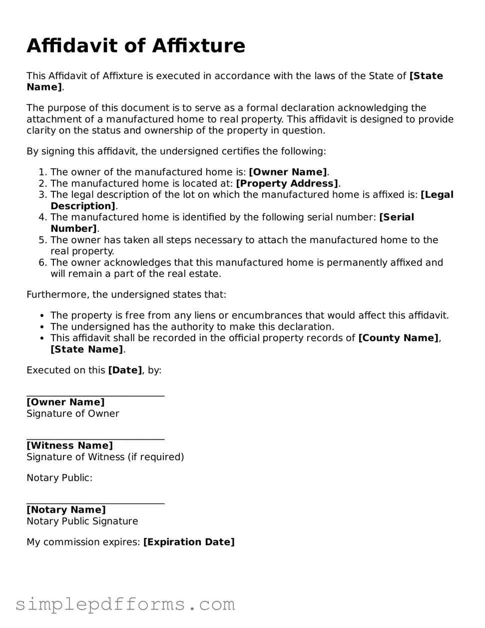Free Affidavit of Affixture Form