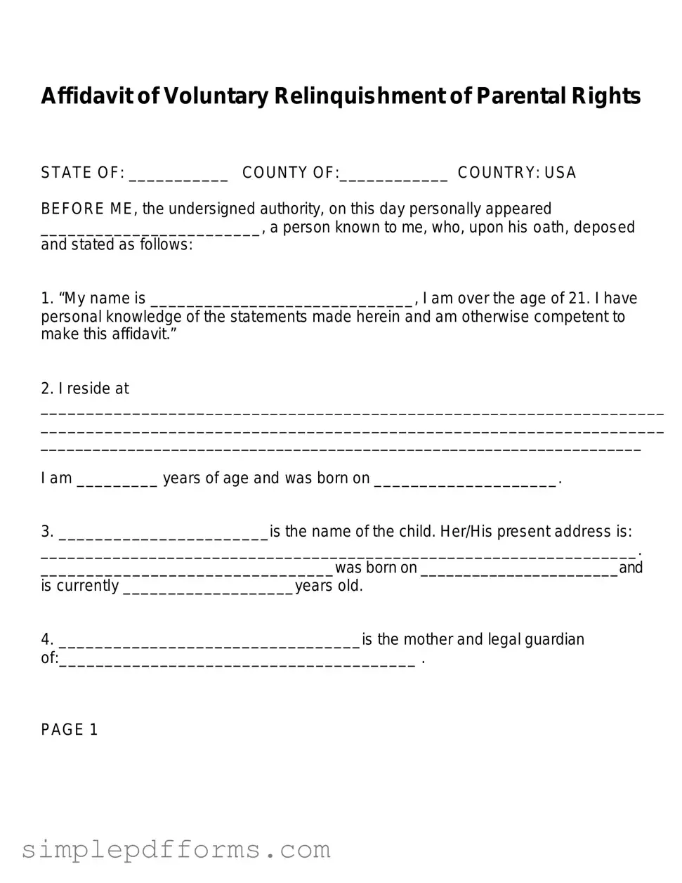 Fill a Valid Affidavit Parental Rights Form