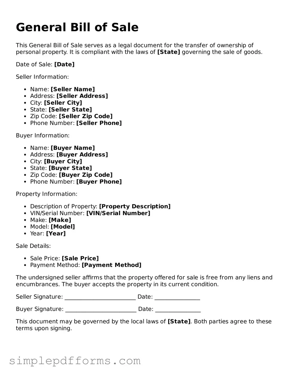 Free General Bill of Sale Form