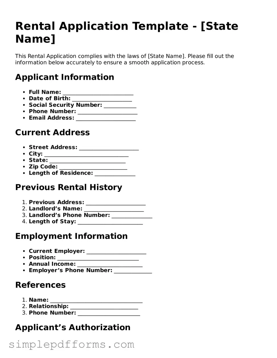 Free Rental Application Form
