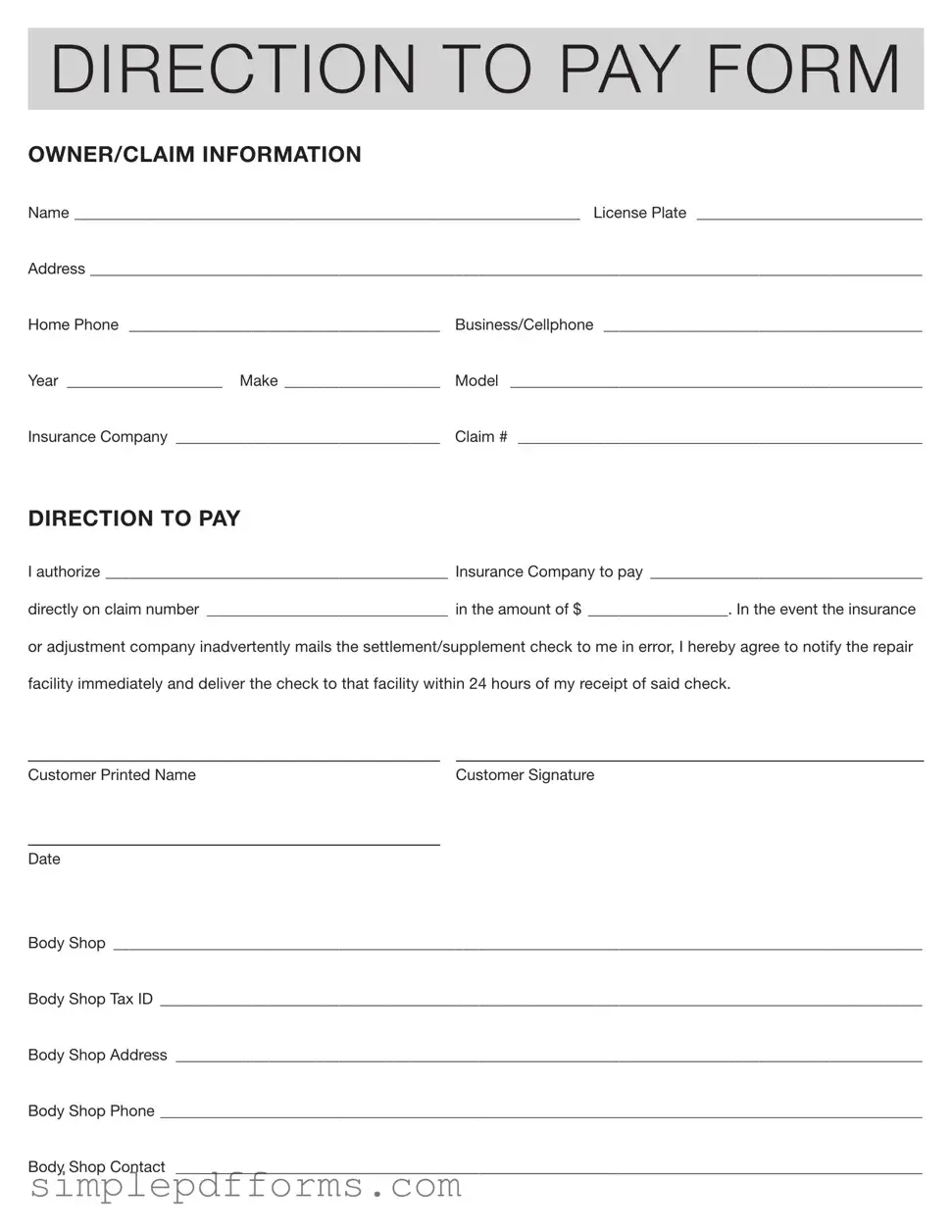 Fill a Valid Authorization And Direction Pay Form