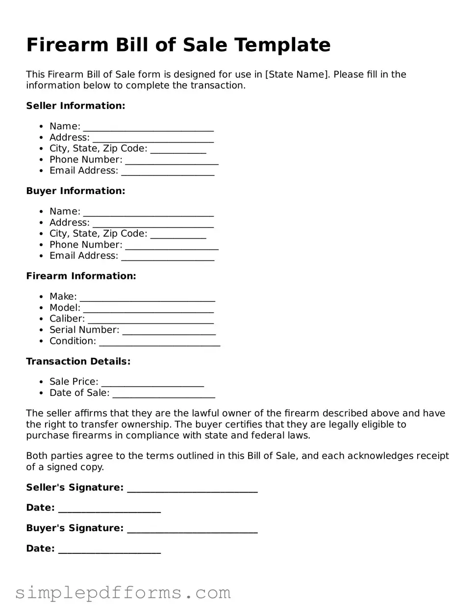 Free Firearm Bill of Sale Form