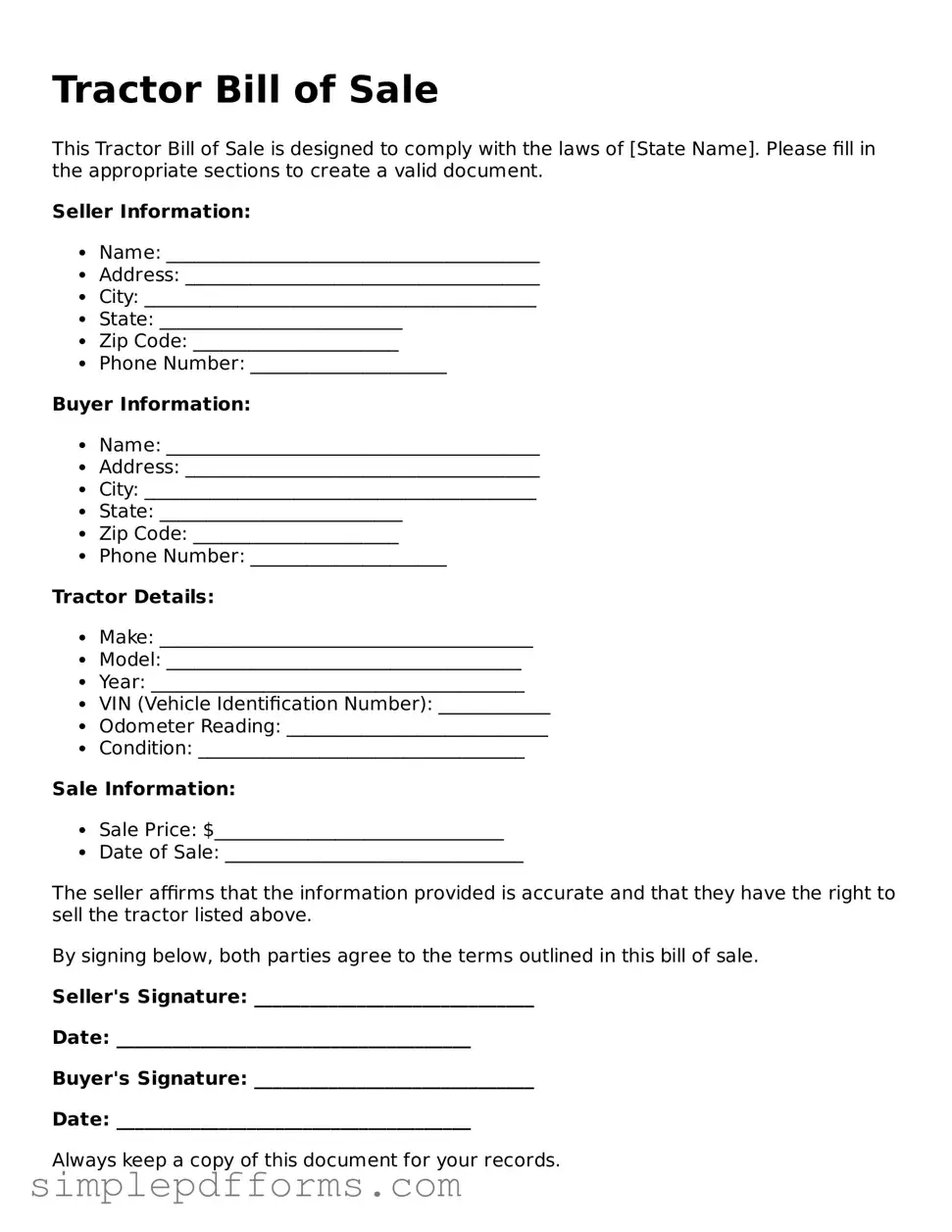 Free Tractor Bill of Sale Form