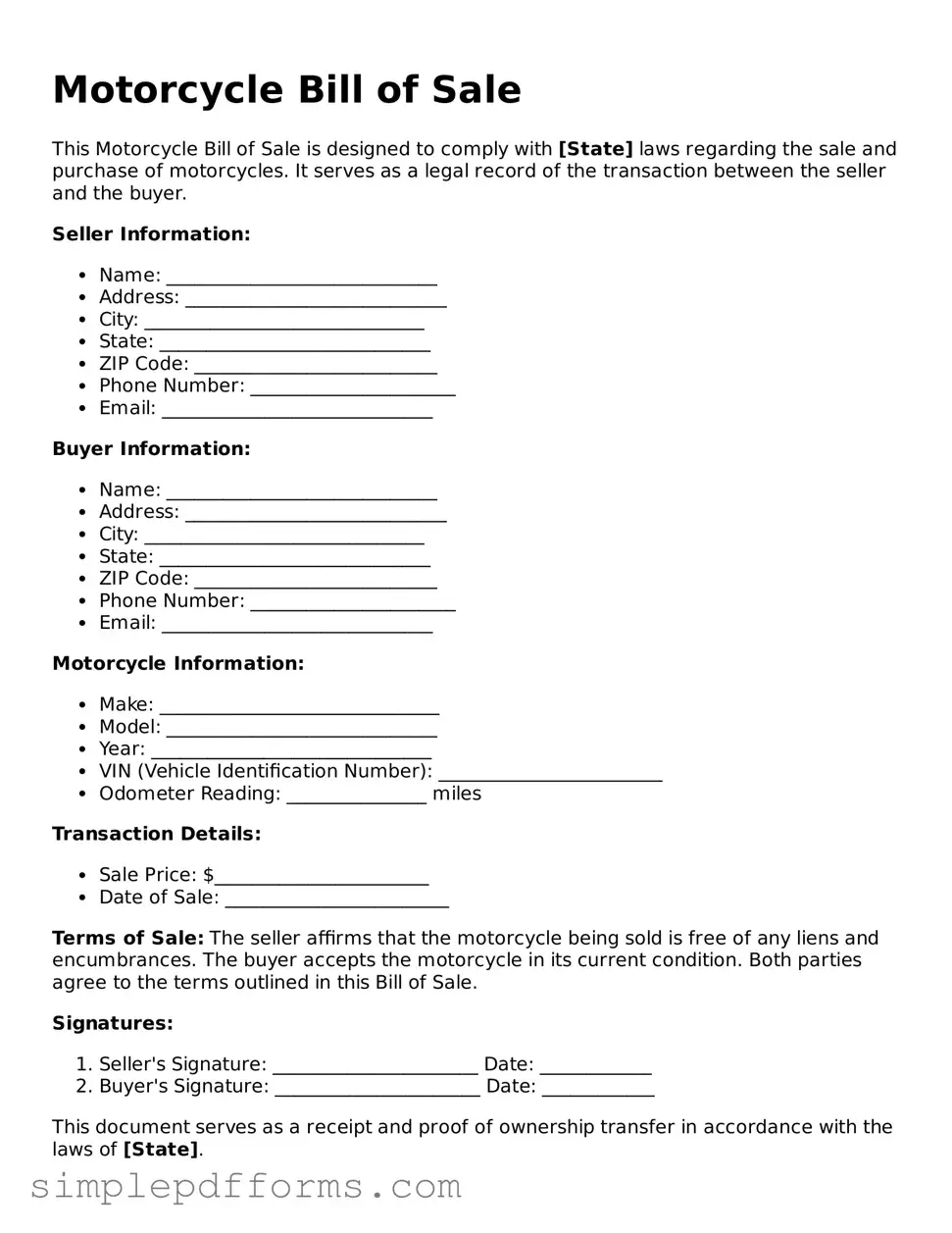 Free Motorcycle Bill of Sale Form