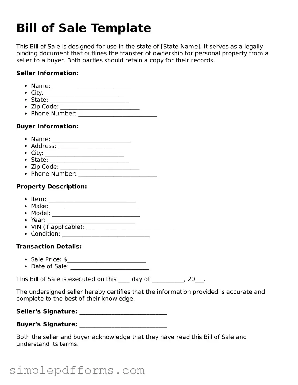 Free Bill of Sale Form