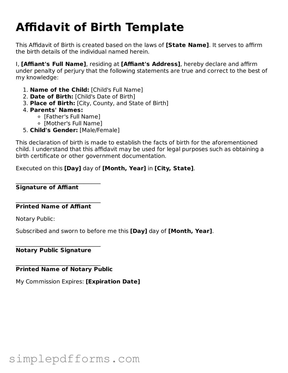 Free Affidavit of Birth Form