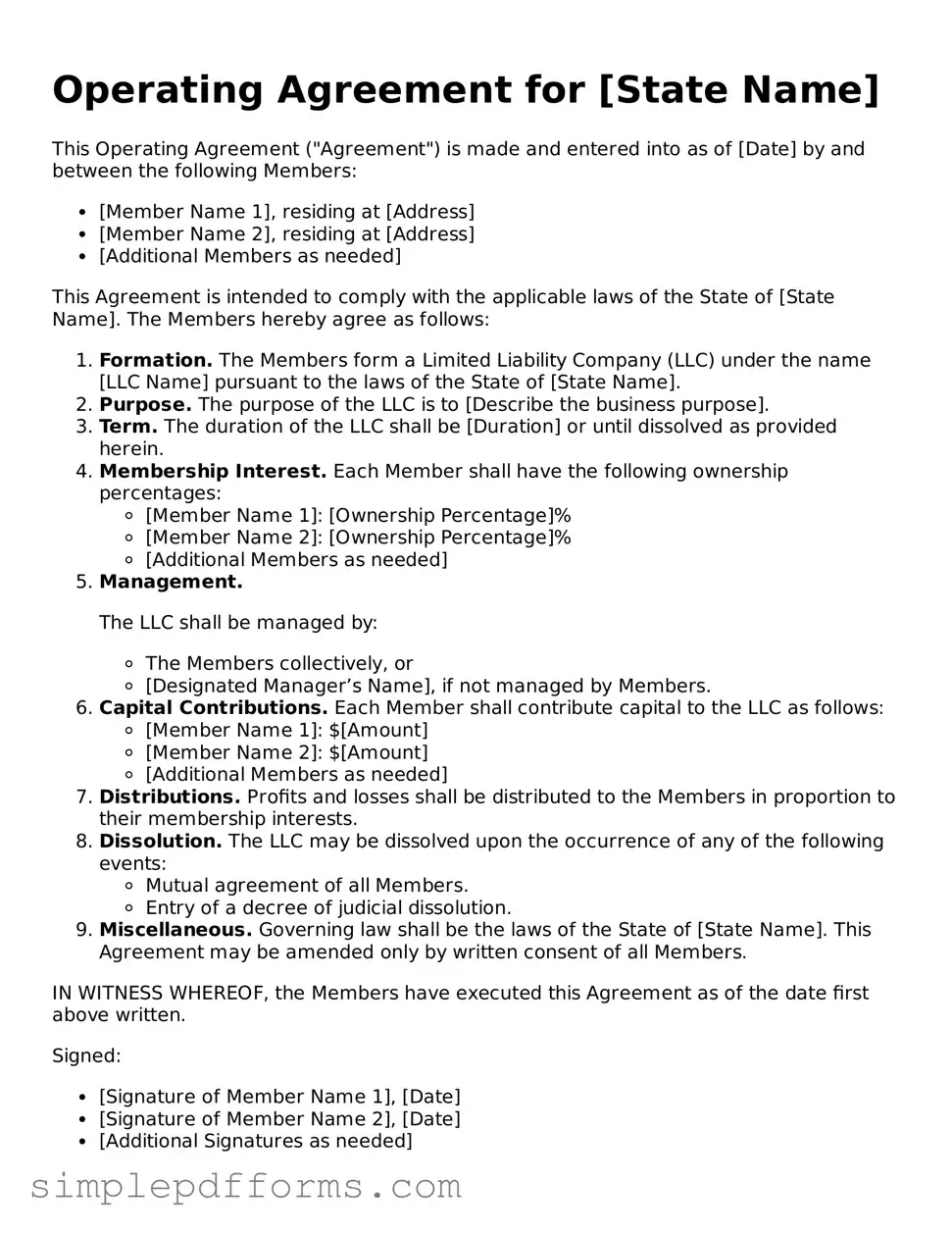 Free Operating Agreement Form