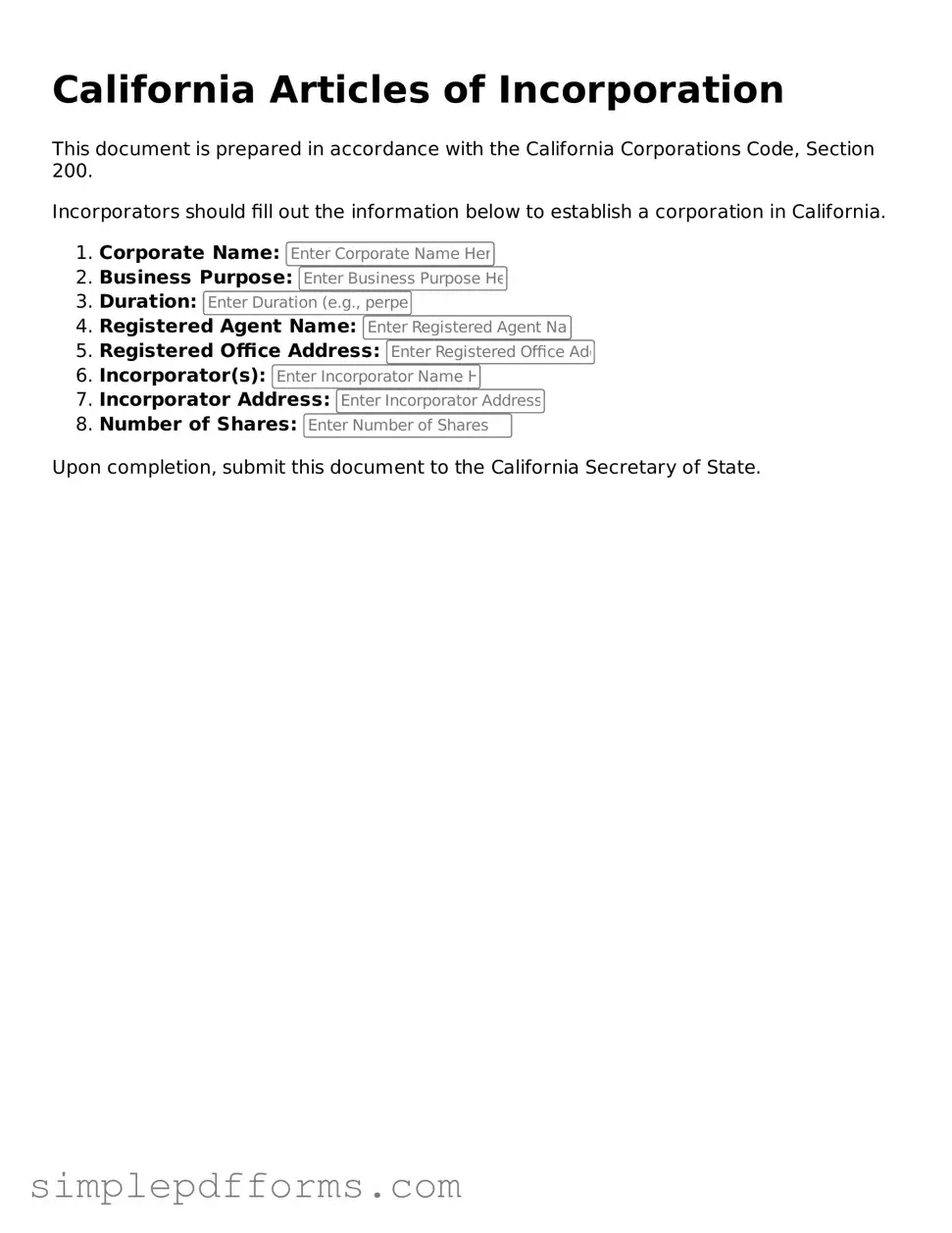Attorney-Verified Articles of Incorporation Document for California State