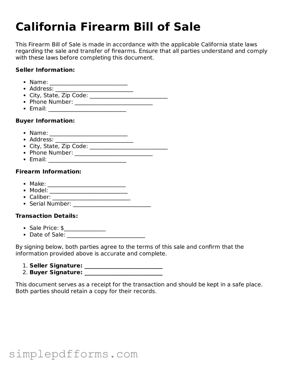 Attorney-Verified Firearm Bill of Sale Document for California State