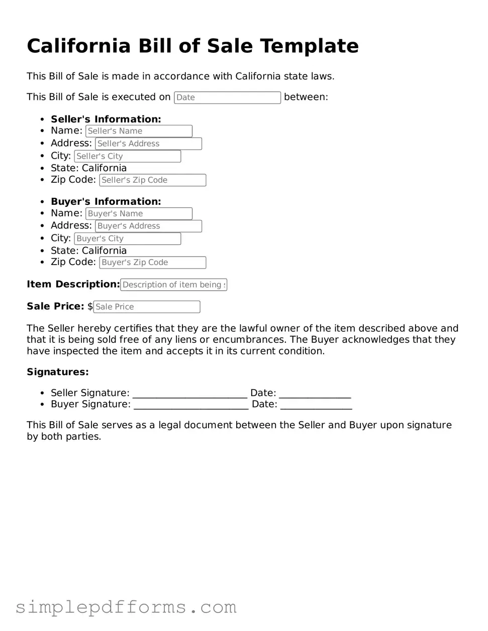 Attorney-Verified Bill of Sale Document for California State