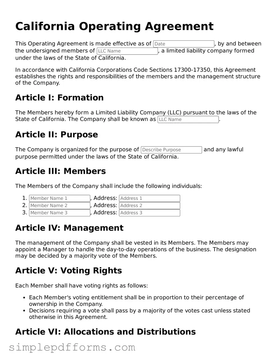 Attorney-Verified Operating Agreement Document for California State