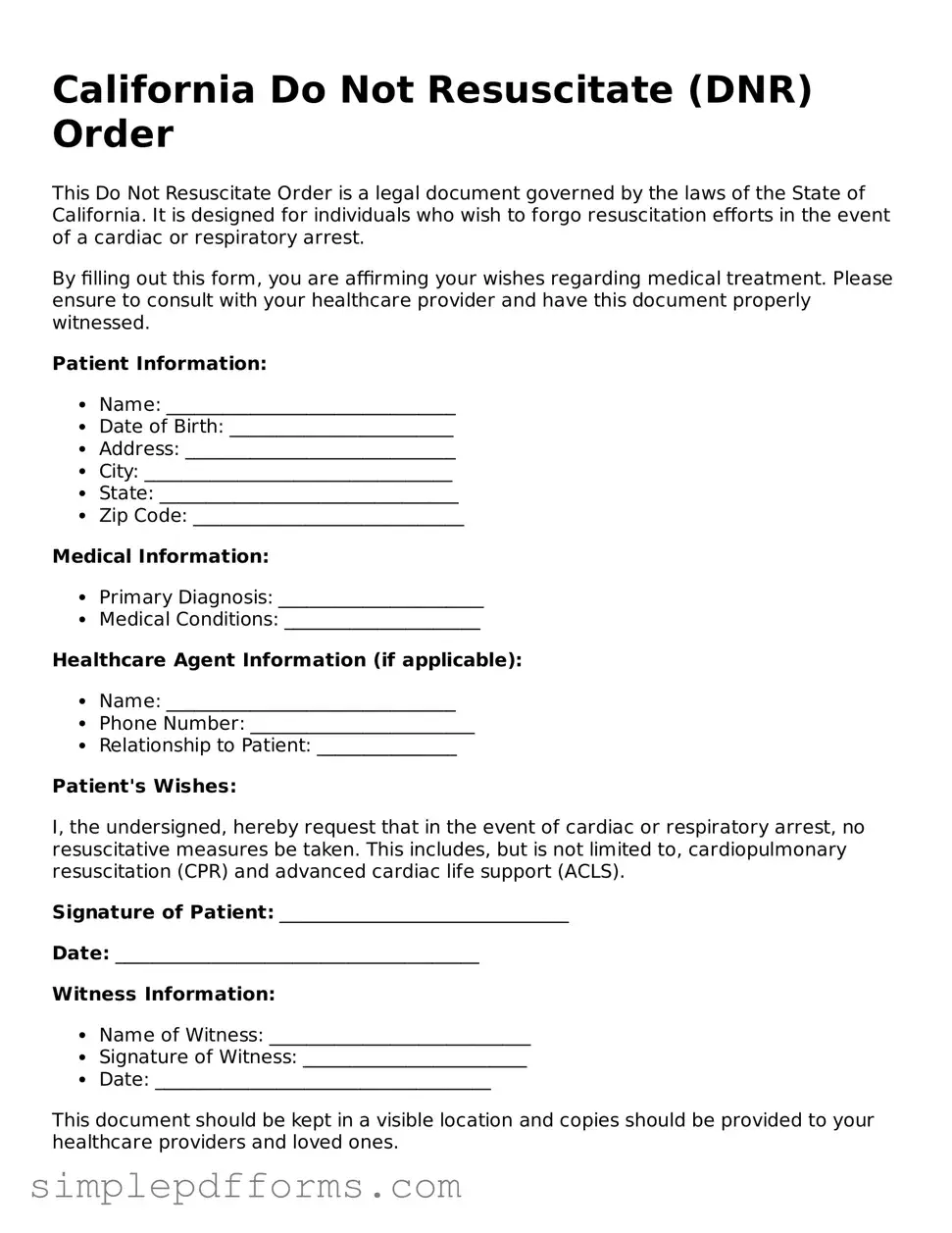 Attorney-Verified Do Not Resuscitate Order Document for California State