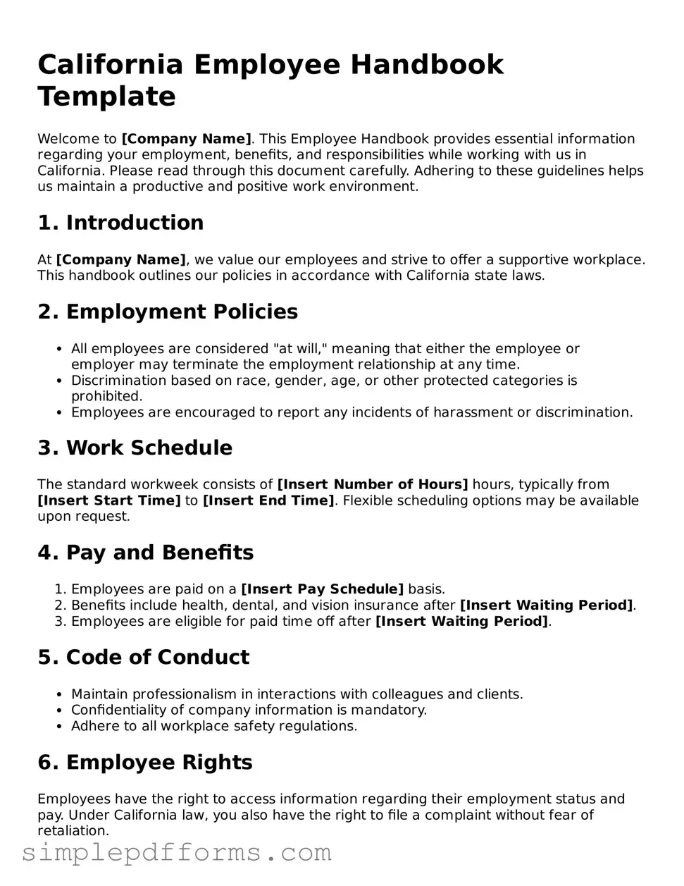 Attorney-Verified Employee Handbook Document for California State
