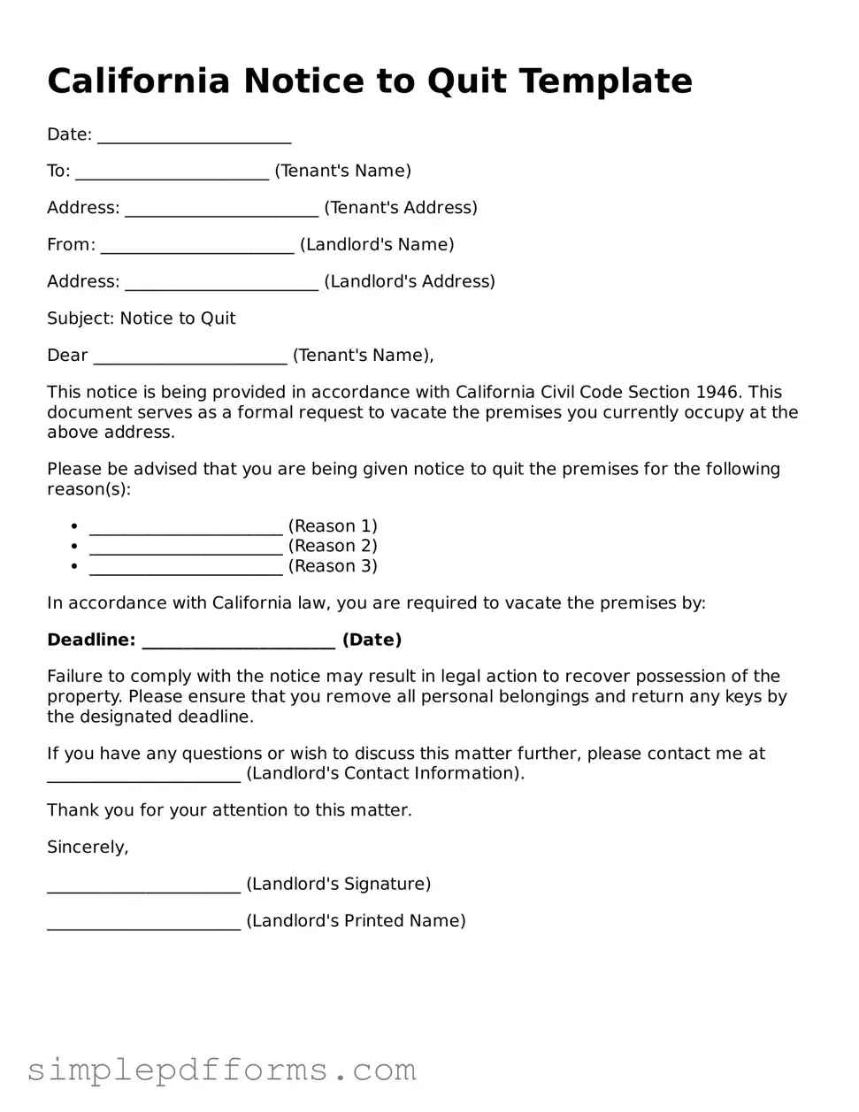 Attorney-Verified Notice to Quit Document for California State
