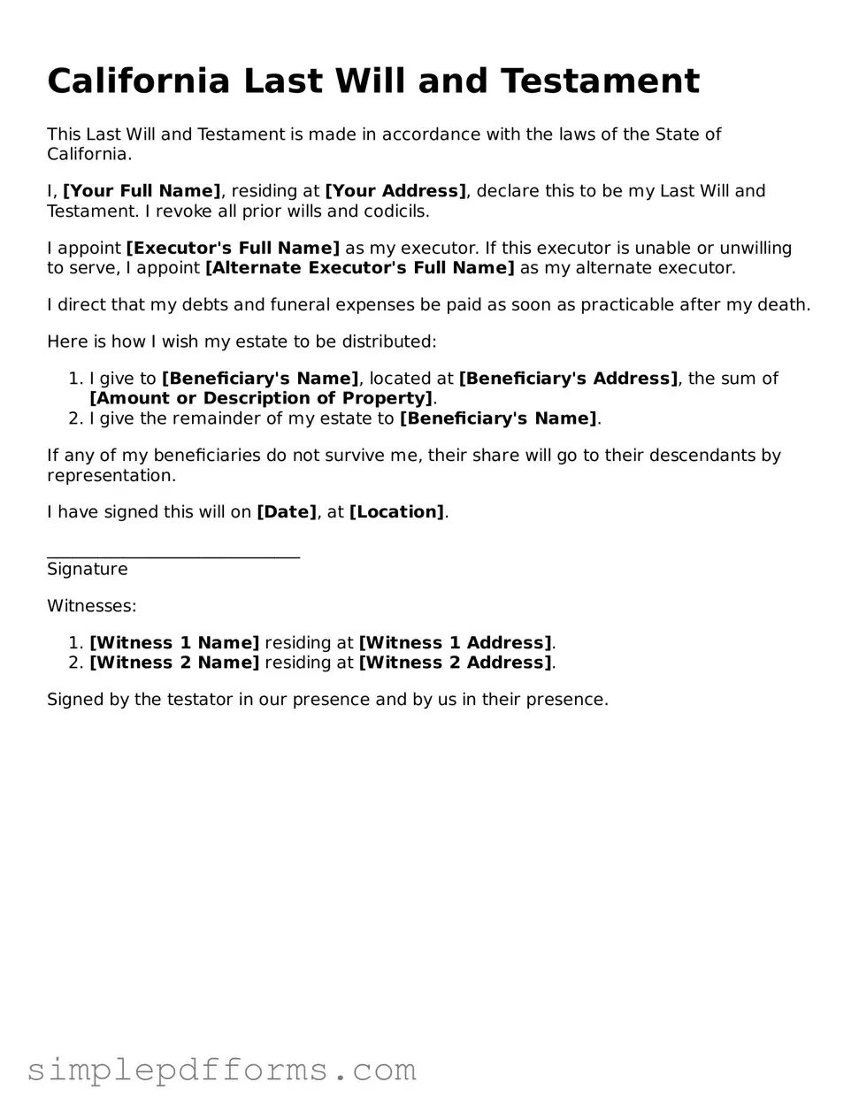 Attorney-Verified Last Will and Testament Document for California State