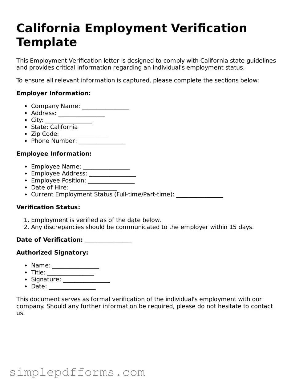 Attorney-Verified Employment Verification Document for California State