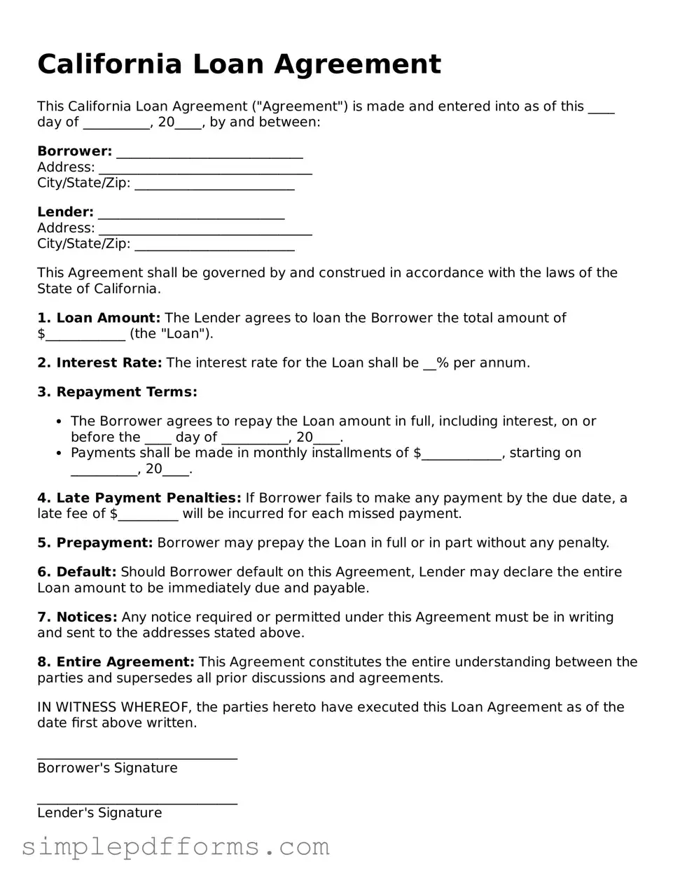 Attorney-Verified Loan Agreement Document for California State
