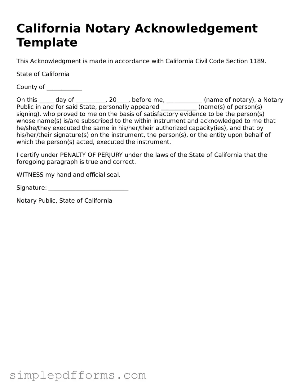 Attorney-Verified Notary Acknowledgement Document for California State