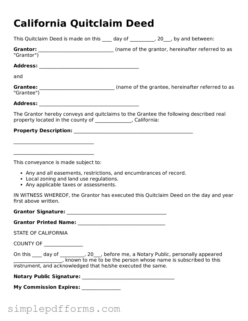 Attorney-Verified Quitclaim Deed Document for California State