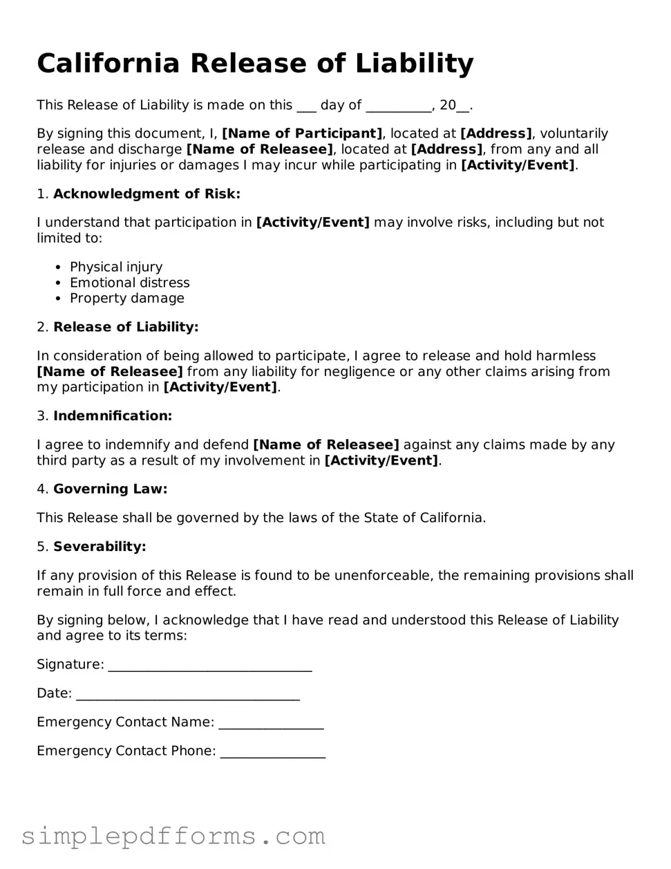 Attorney-Verified Release of Liability Document for California State