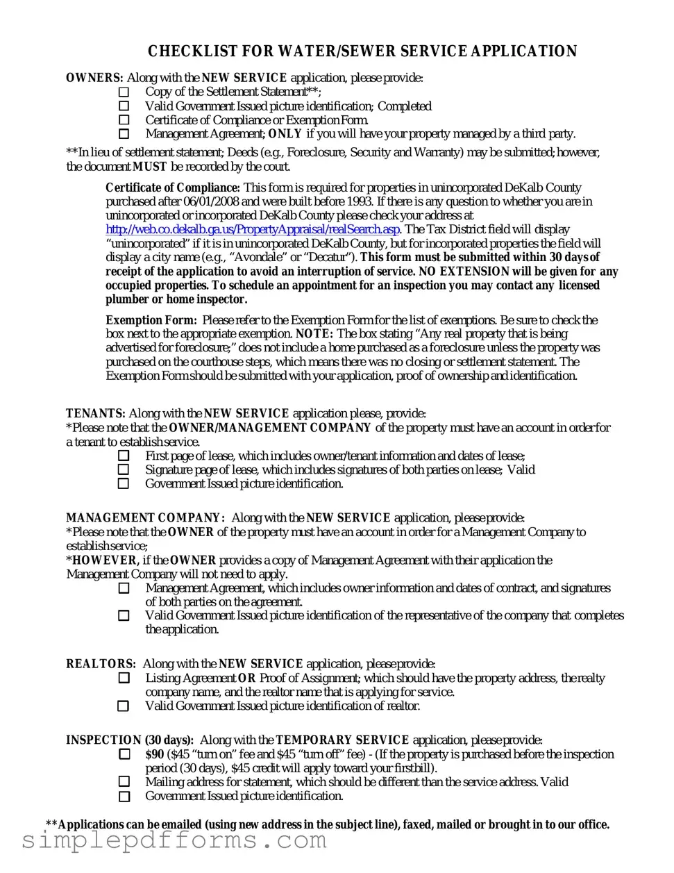 Fill a Valid Dekalb County Water Application Form