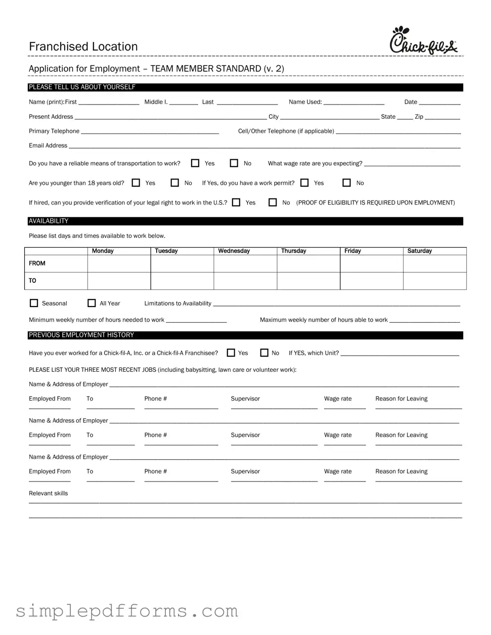 Fill a Valid Chick Fil A Job Application Form