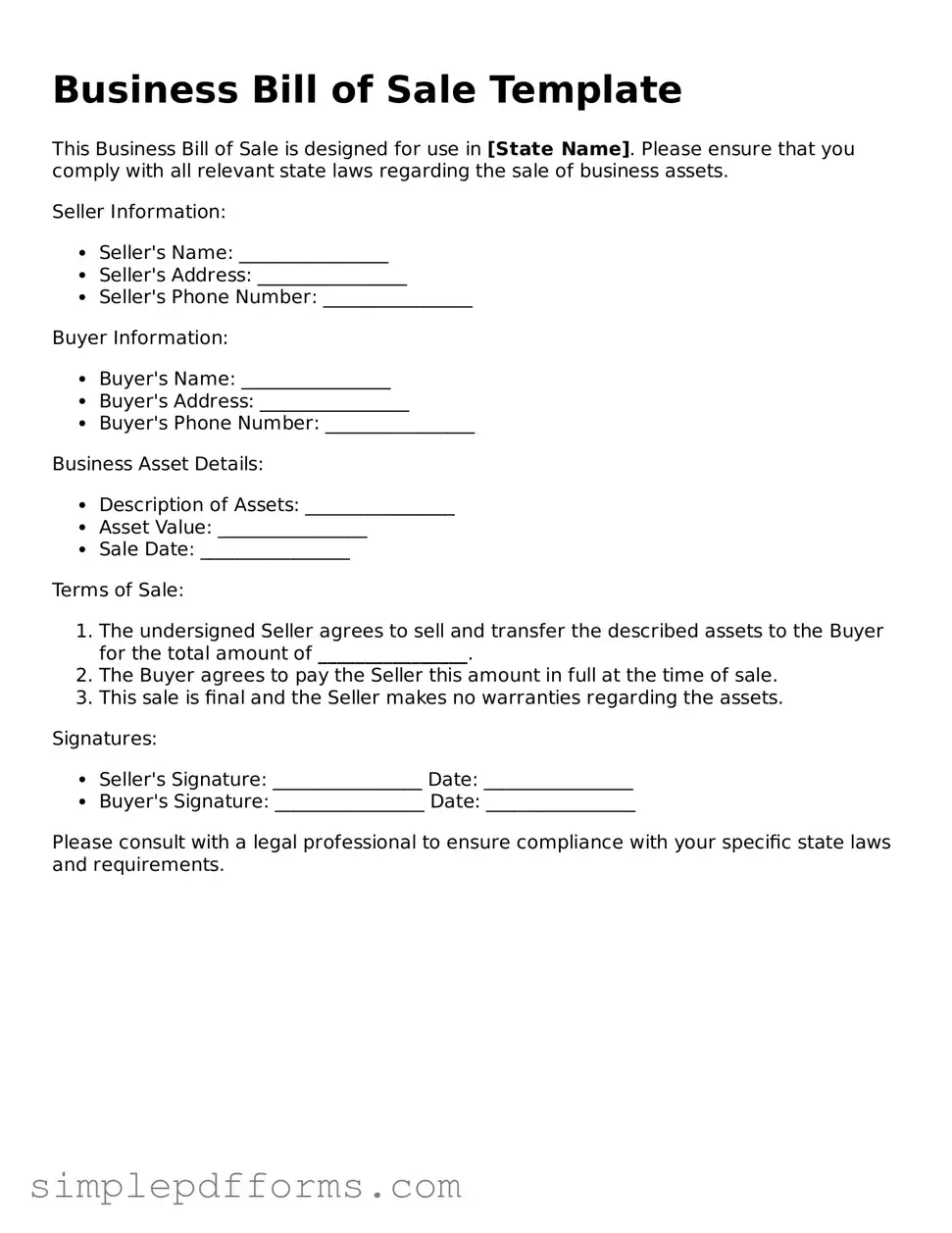 Free Business Bill of Sale Form