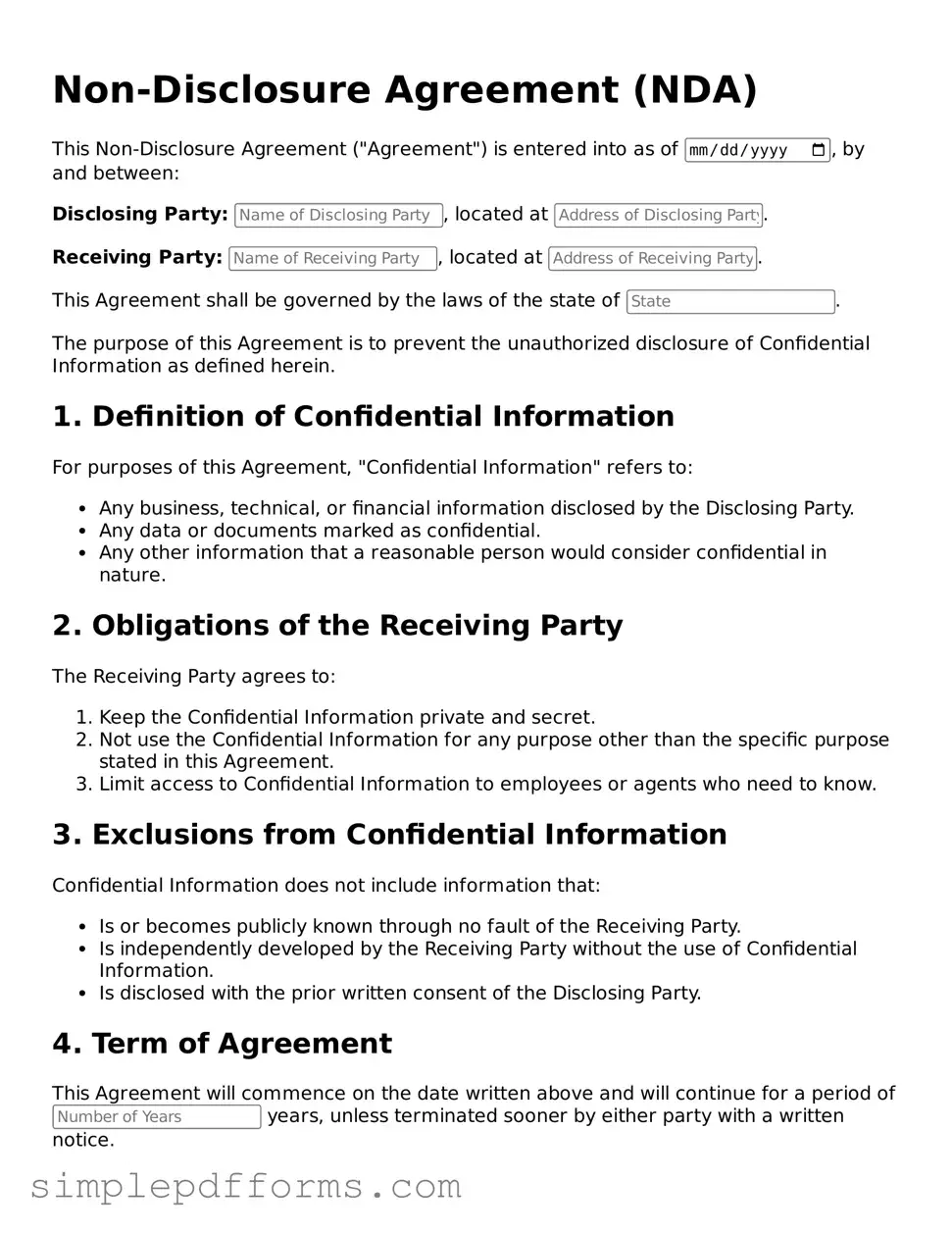 Free Non-disclosure Agreement Form