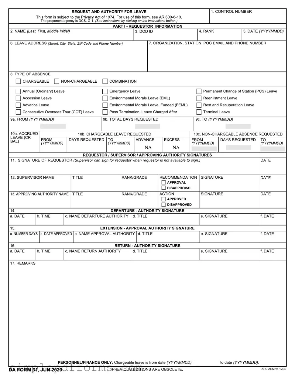 Fill a Valid Da 31 Form