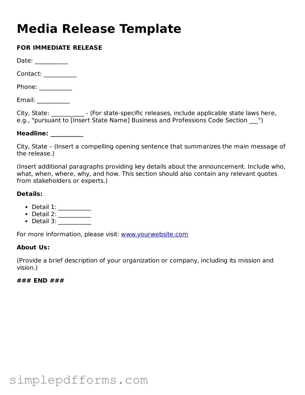 Free Media Release Form