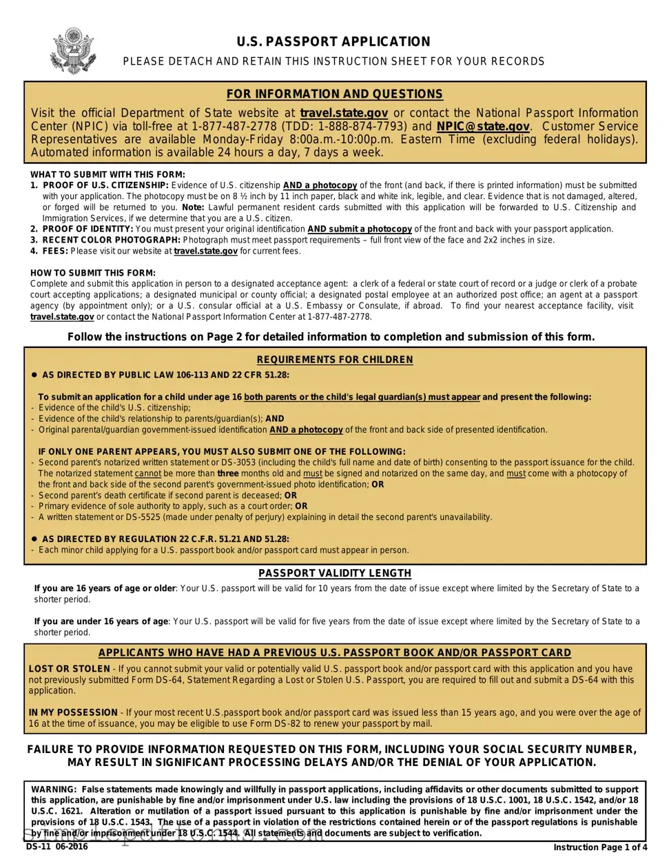 Fill a Valid DS-11 U.S. Passport application Form