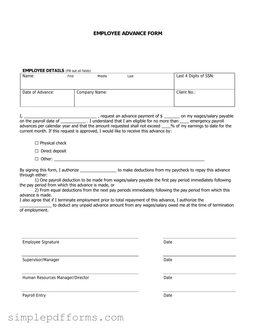 Fill a Valid Employee Advance Form