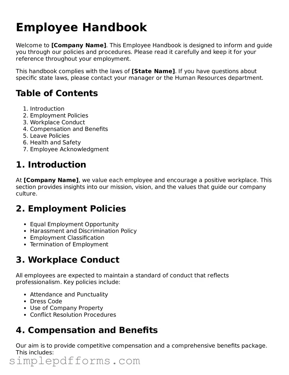 Free Employee Handbook Form