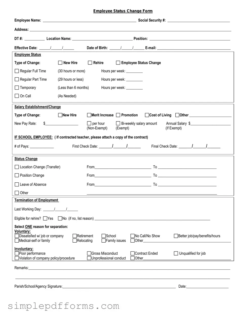 Fill a Valid Employee Status Change Form