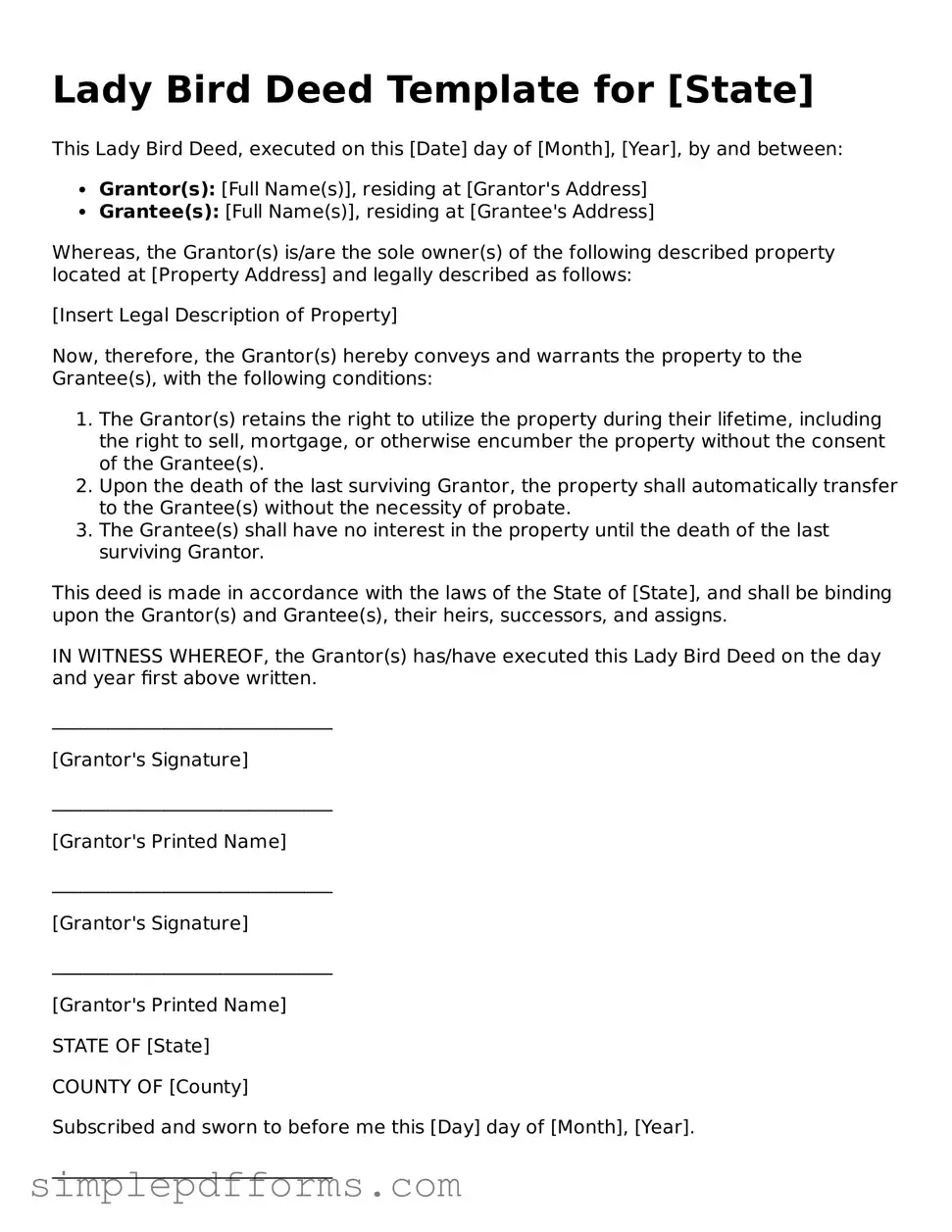 Free Lady Bird Deed Form