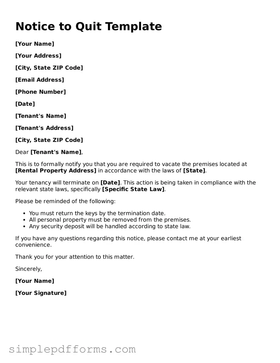 Free Notice to Quit Form