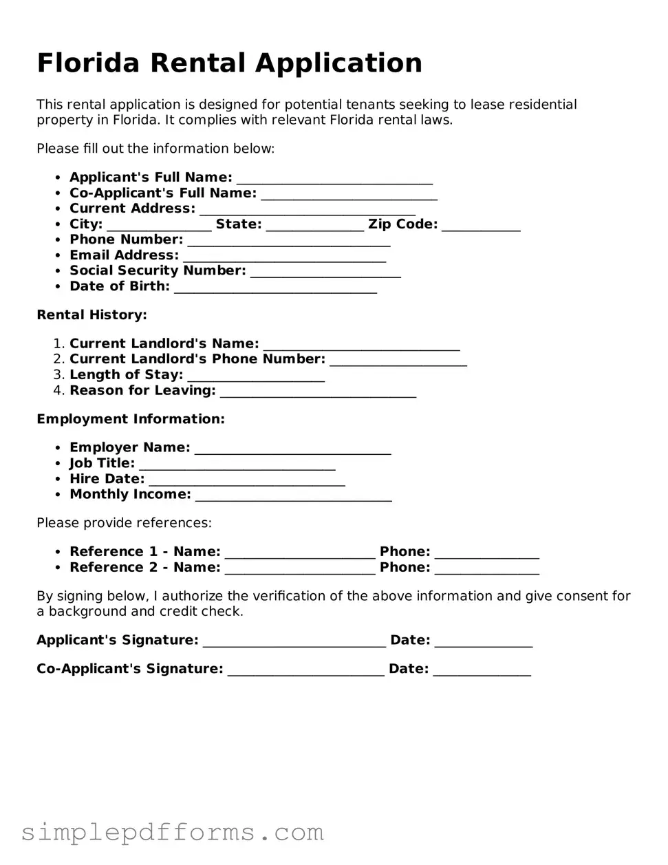 Attorney-Verified Rental Application Document for Florida State
