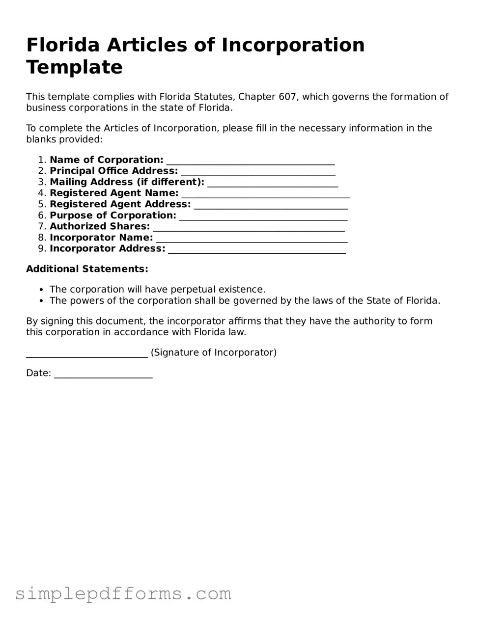 Attorney-Verified Articles of Incorporation Document for Florida State
