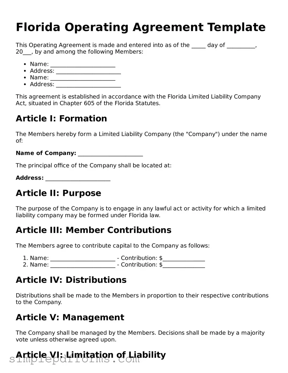 Attorney-Verified Operating Agreement Document for Florida State