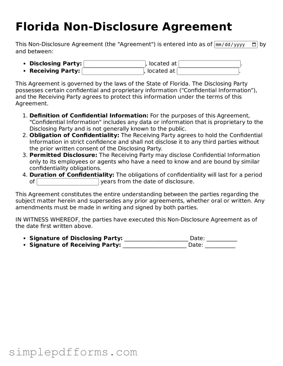 Attorney-Verified Non-disclosure Agreement Document for Florida State