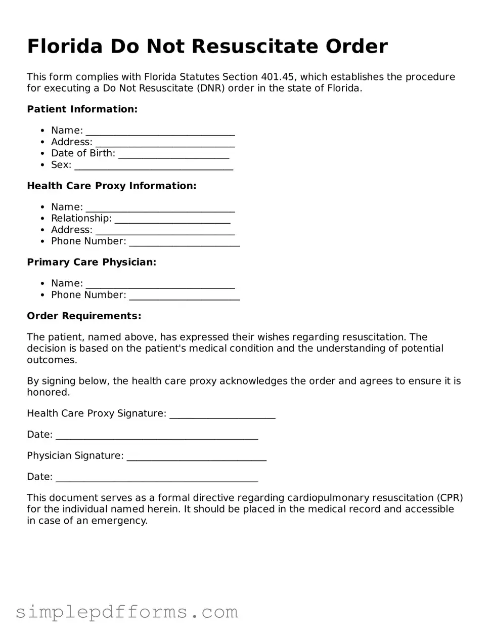 Attorney-Verified Do Not Resuscitate Order Document for Florida State