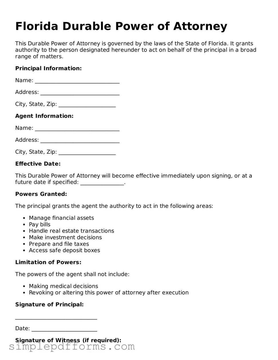 Attorney-Verified Durable Power of Attorney Document for Florida State