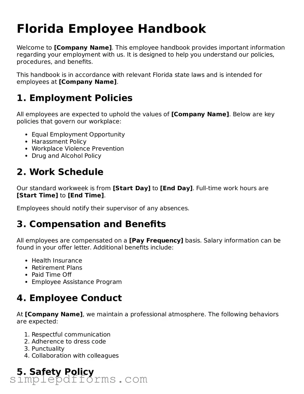 Attorney-Verified Employee Handbook Document for Florida State