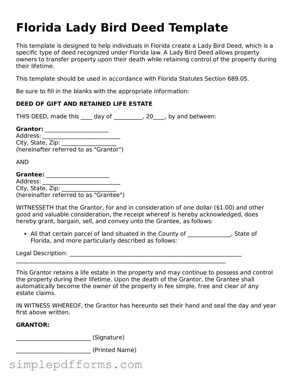 Attorney-Verified Lady Bird Deed Document for Florida State
