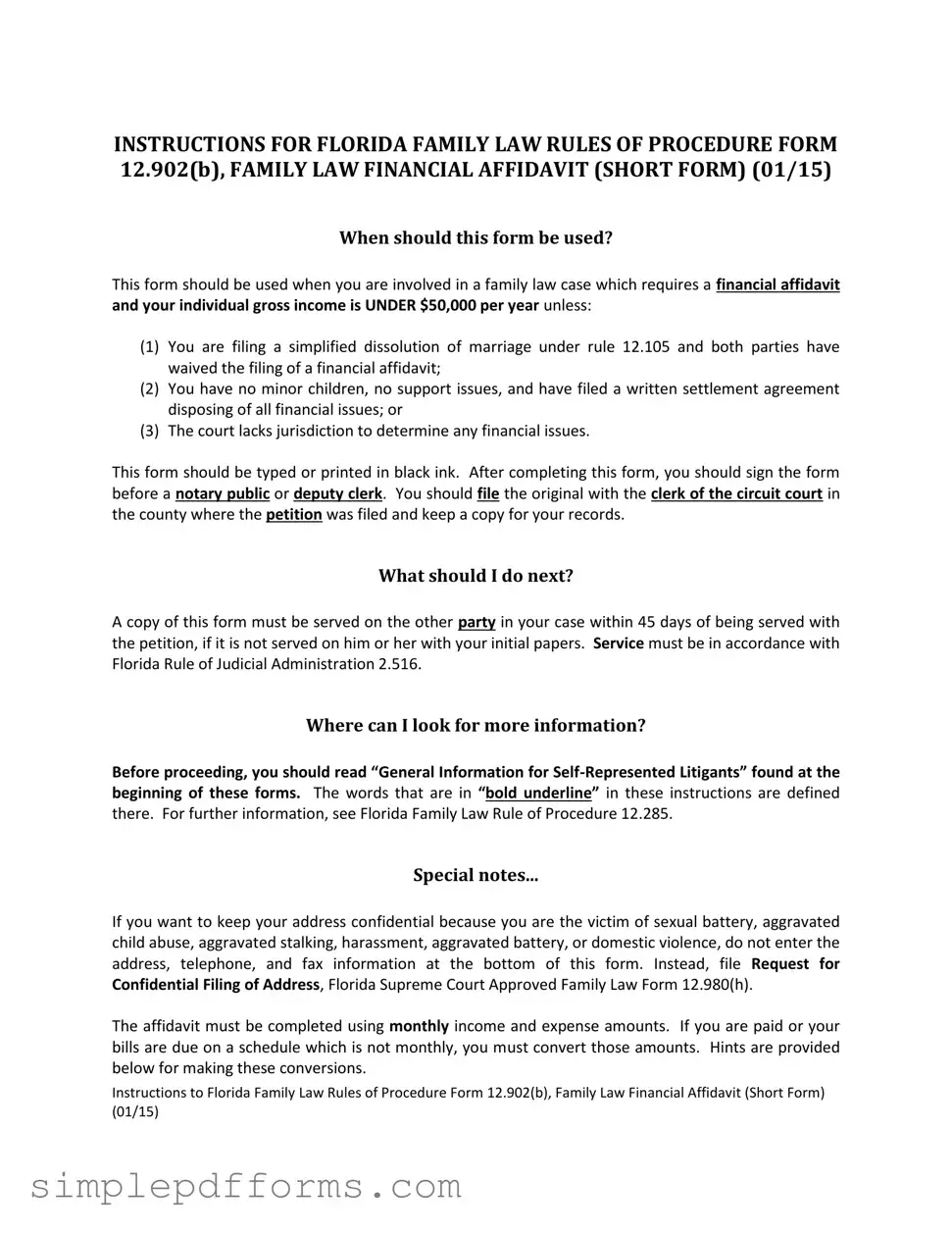 Fill a Valid Florida Financial Affidavit Short 12.902(b) Form