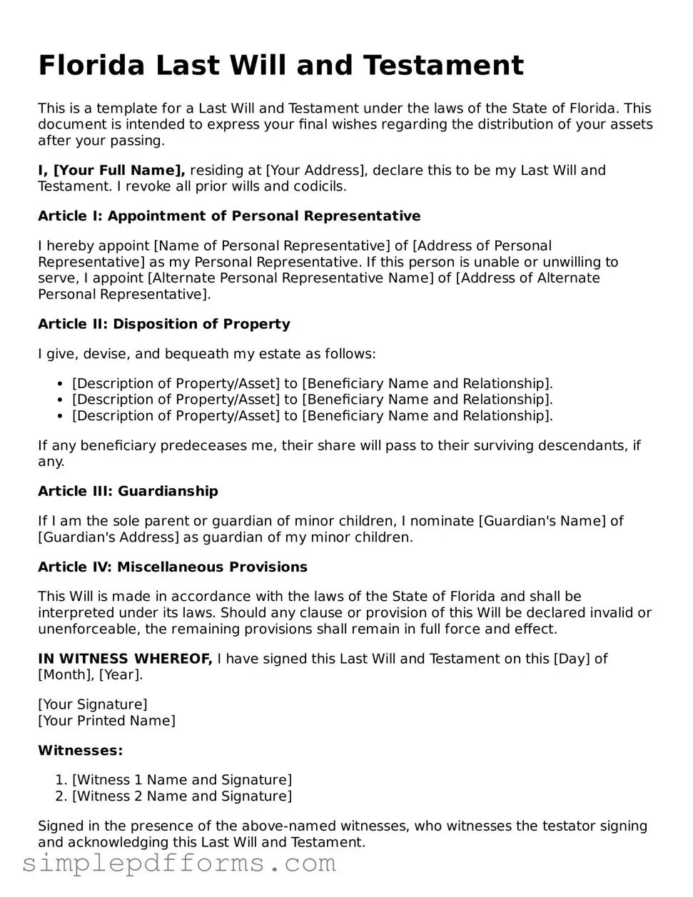 Attorney-Verified Last Will and Testament Document for Florida State
