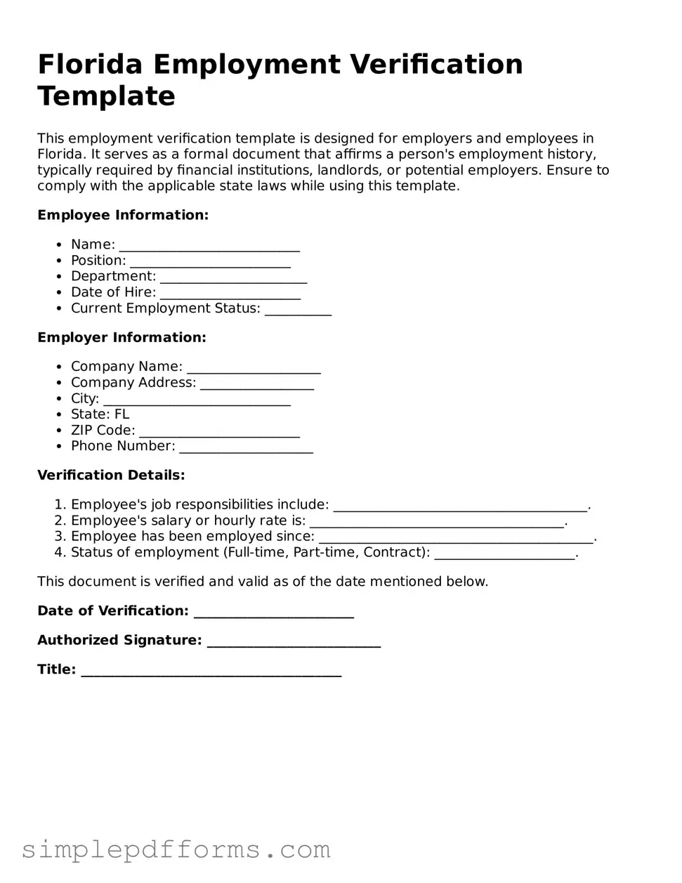 Attorney-Verified Employment Verification Document for Florida State