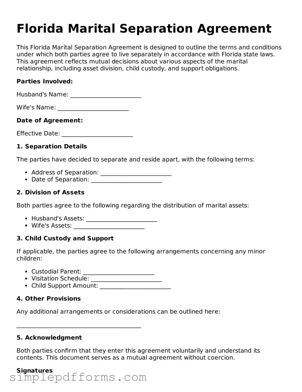 Attorney-Verified Marital Separation Agreement Document for Florida State