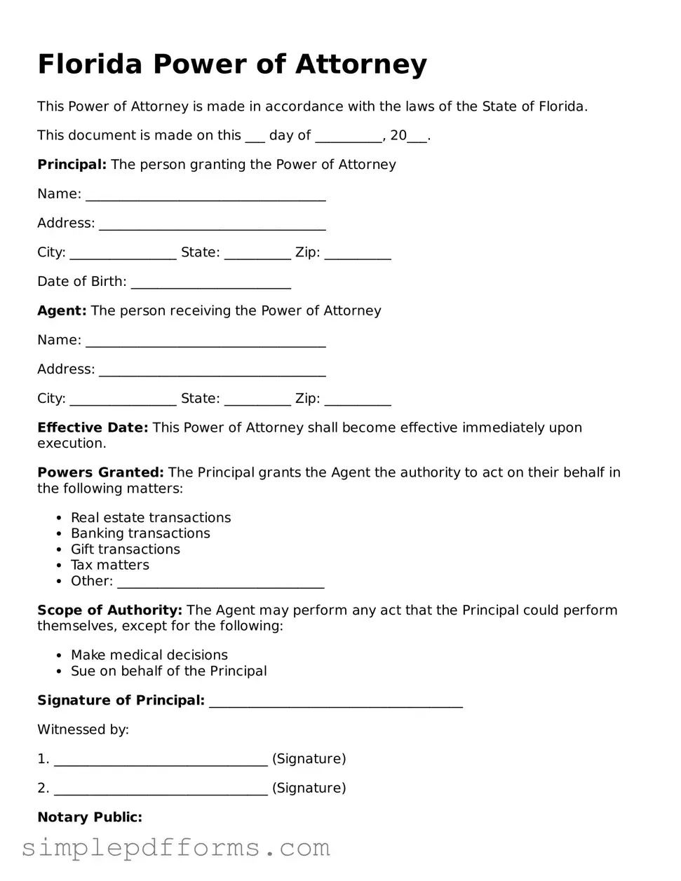Attorney-Verified Power of Attorney Document for Florida State